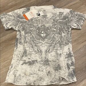 NWT Affliction - white, silver angel winds with cut out front design - size S